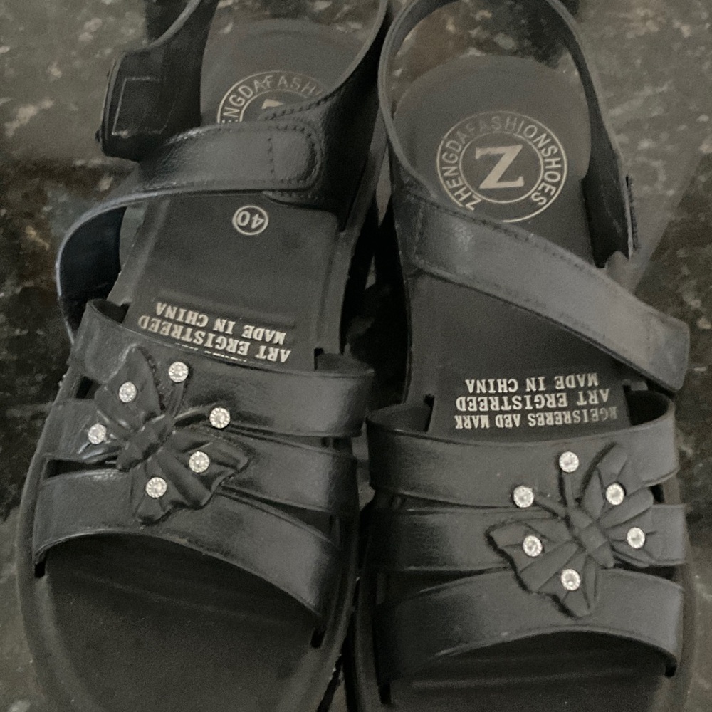 Black Sandals with Rhinestone Accents